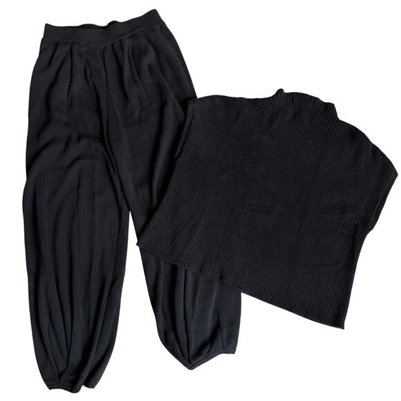 Anrabess Black, Sleeveless, Mockneck Ribbed Sweater, Jogger, Set- L - Picture 2 of 10